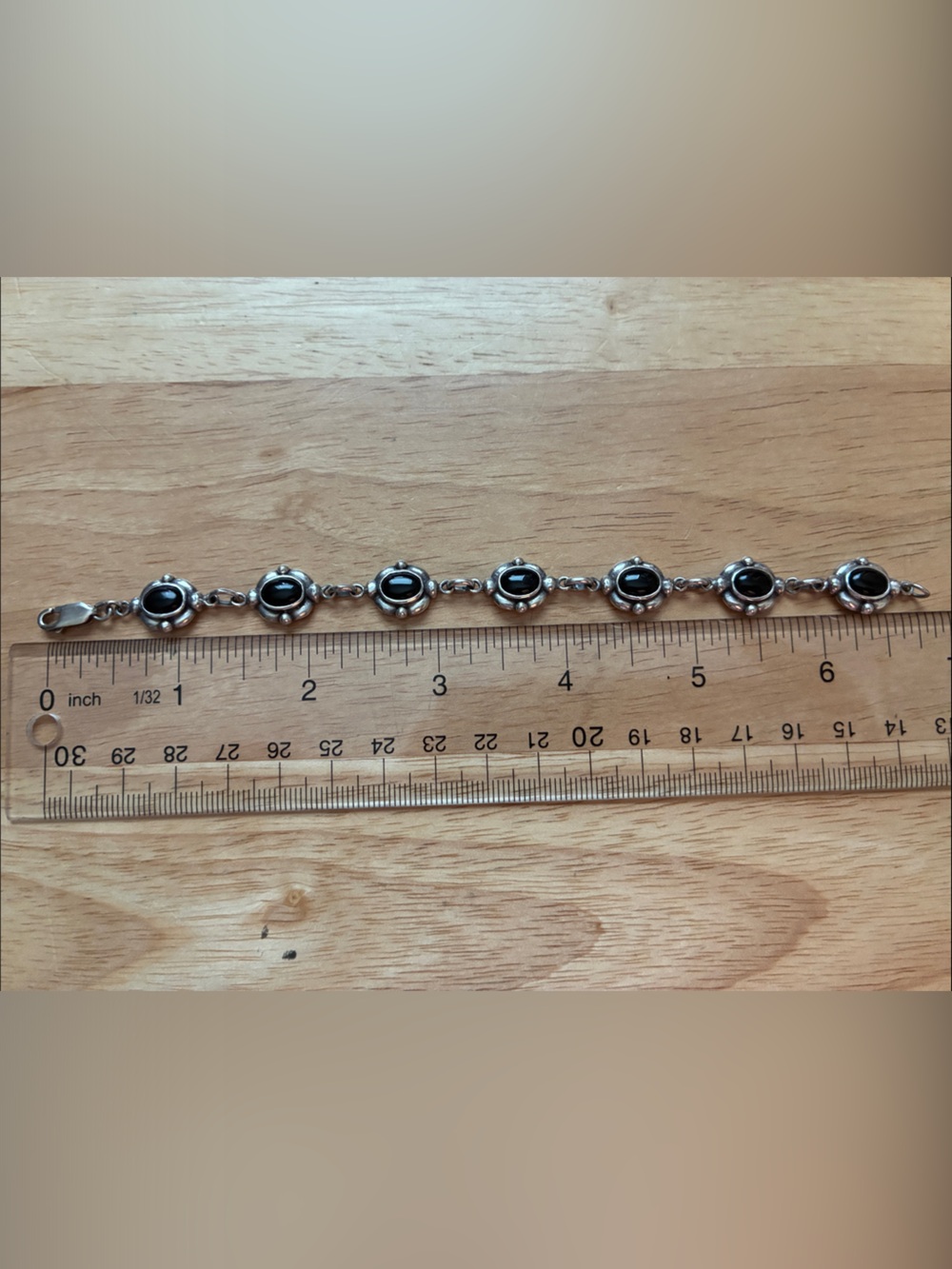 Sterling Silver Black Onyx Floral Link Bracelet - Picture 2 of 3